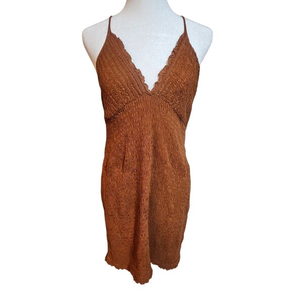 Anthropologie Ellen Brown Smocked Mini  bodycon Dress XL Boho Layering Summer Dr - Picture 3 of 16